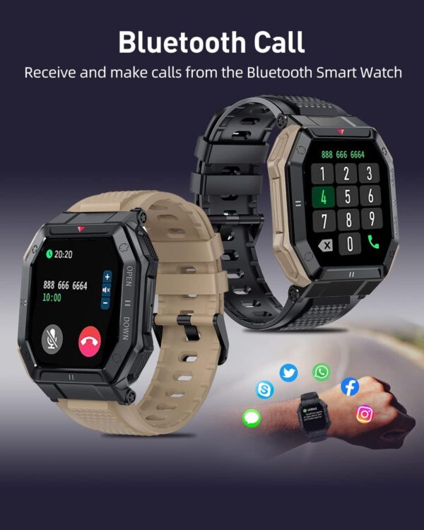 Smart Watch with 1.85'' HD Screen, Fitness Tracker/Bluetooth Call/Sports Mode, Men's Tactical Smart Watches for iOS Android Samsung