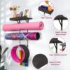 Bikoney Yoga Mat Holder Wall Mount Yoga Mat Storage Home Gym Accessories with Wood Floating Shelves and 4 Hooks for Hanging Foam Roller and Resistance Bands at Fitness Class or Home Gym Vintage Black