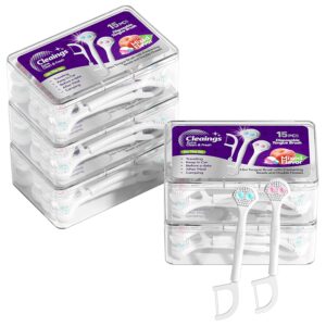 cleaings® 15Pcs Mini Disposable Tongue Brushes with Cleaning Paste Beads and Floss Picks, Tongue Cleaners, Reduce Bad Breath, Tongue Scraper-Mix Flavor (Pack of 5)