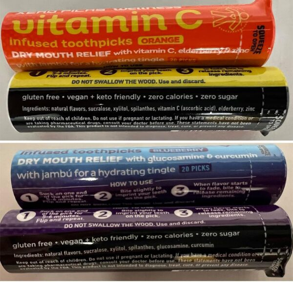 Xero Picks Wellness - Flavored Toothpicks -100 Picks-Variety 5 Pack-Curcumin, Glucosamine, Huperzine, Bacopa, B12, Elderberry, Vitamin C, Zinc, B6, Melatonin, Theanine