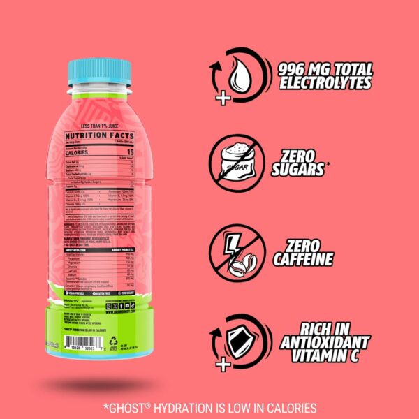 GHOST Hydration Drink, Kiwi Strawberry - RTD Sports Drinks with Electrolytes for Hydration - Beverage for Athletes - Zero Caffeine & Zero Sugars - 16.9 Fl Oz, 12 Pack