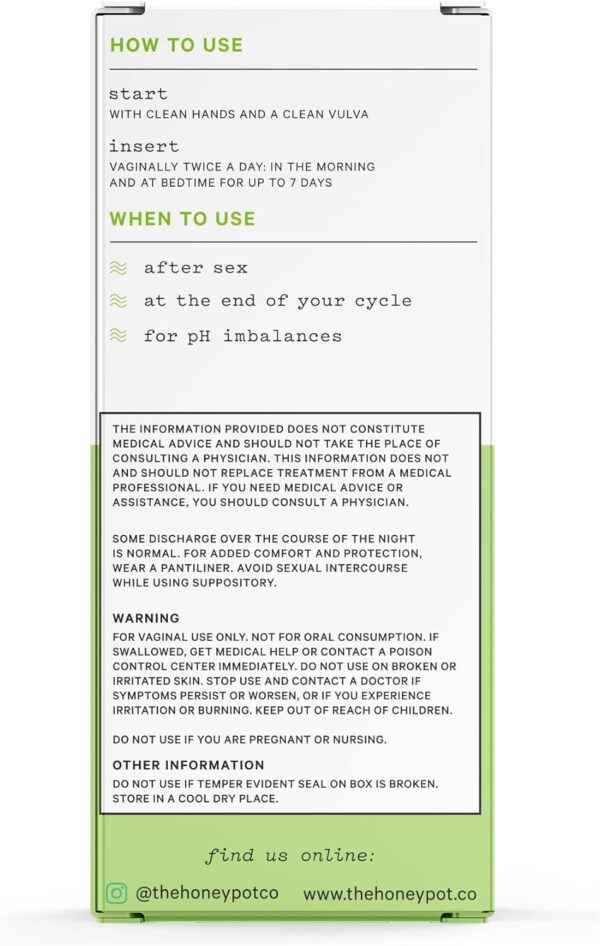 The Honey Pot Company 7 Day Boric Acid & Herbs Suppositories - Maintains and Balances Healthy Vaginal pH, Manages Odor, Hydrates, & Moisturizes - Gynecologist Tested