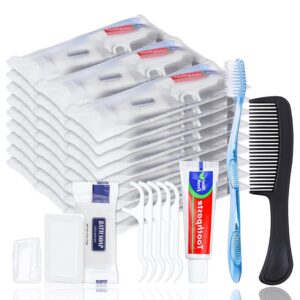 25 Sets Personal Hygiene Kit, Disposable Toothbrushes with Toothpaste Floss Comb Soap and Cover, Toiletry Kits Homeless Bulk for Women,Men,Travel
