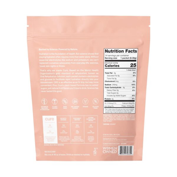 Cure Hydrating Plant Based Electrolyte Mix | Powder for Dehydration Relief | Made with Coconut Water | No Added Sugar | FSA & HSA | Vegan | Paleo Friendly | Pouch of 14 Packets - Grapefruit