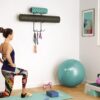 Wallniture Guru Wall Mount Yoga Mat Foam Roller and Towel Rack with 3 Hooks for Hanging Yoga Strap and Resistance Bands, 3-Sectional Metal