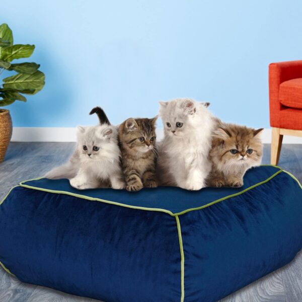 Square Floor Cushion Features Luxury Royal Blue Velvet Cover and Insert Bean Foam Filling, Versatile Use as Pouf Footstool and Ottoman Pillow in Home, Yoga Meditation Seat, and Bedroom Décor