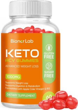 Keto ACV Gummies for Advanced Weight Loss Rapid Belly Fat Burn - Sugar Gluten Free Pro Active Super Apple Cider Vinegar Diet Supplement for Men Women - Digestion Metabolism Hair Skin Health (1000MG)