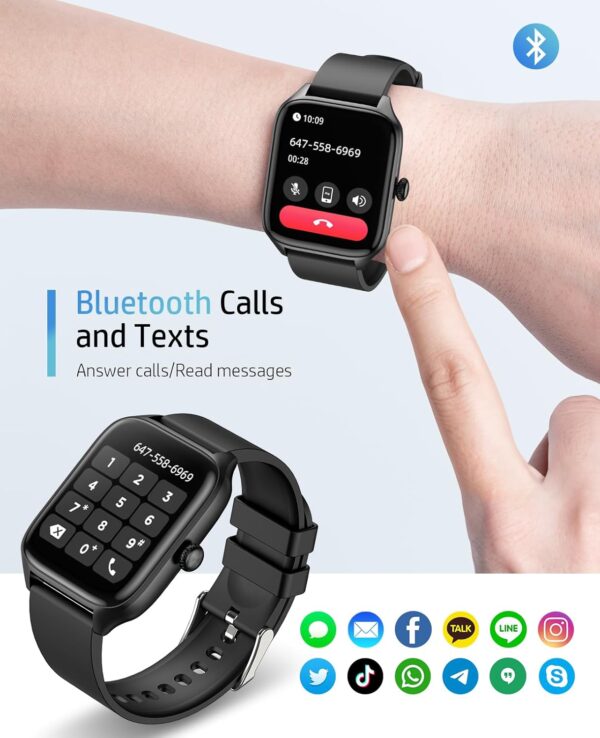 Smart Watches for Men Women with Bluetooth Call, Activity Fitness Tracker 1.96" HD Full Touch Screen with Heart Rate/Sleep Monitor,Waterproof Smartwatches for iOS Android Black
