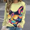 ZOCAVIA Women's Y2K Art Cat Sweatshirts Fall Abstract Cat Graphic Pullover Tops Long Sleeve Oil Painting Cat Printed T Shirts