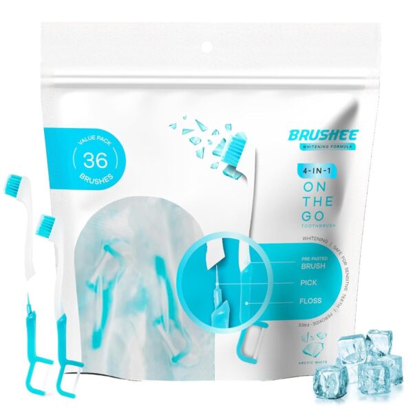 The Evolution of Oral Care | Prepasted On-The-Go Whitening Toothbrushes | 4-in-1 (Paste + Brush + Floss + Pick) | Individually Wrapped | Disposable | Travel Toothbrushes - (36-Pack)