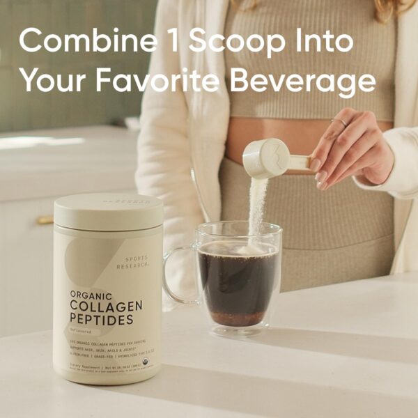 Sports Research­® Organic Collagen Peptides - Hydrolyzed Type I & III Collagen Protein Powder Made Sustainably from Grass-Fed Cows - Unflavored - 30 Servings