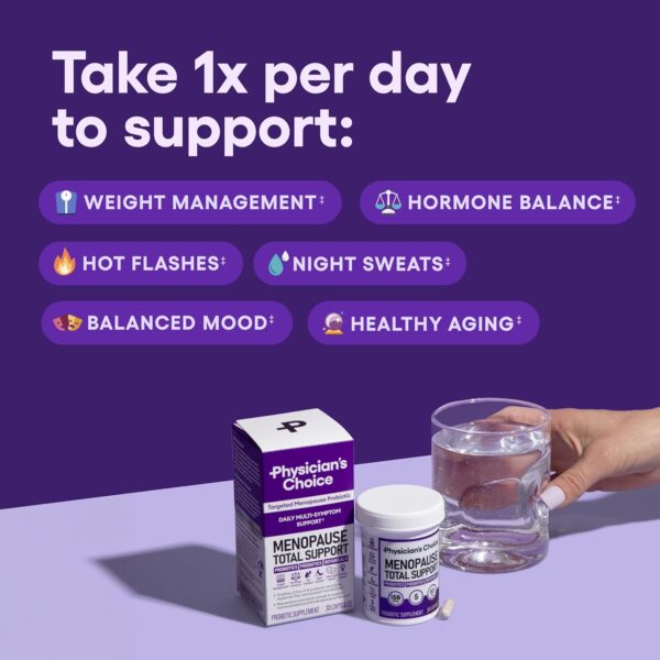 Physician's CHOICE Menopause Probiotic Supplement for Women - Supports Hormone Balance, Hot Flashes, Night Sweats, Weight Management, Bloating & Gut Health - with Black Cohosh, Resveratrol+ - 30ct
