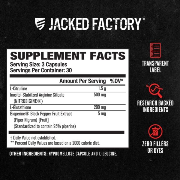 Jacked Factory N.O. XT Nitric Oxide Supplements for Men w/Nitrosigine L Arginine L Citrulline Supplement for Muscle Pumps & Vascularity - Pre Workout Nitric Oxide Booster & Muscle Builder - 90 Caps