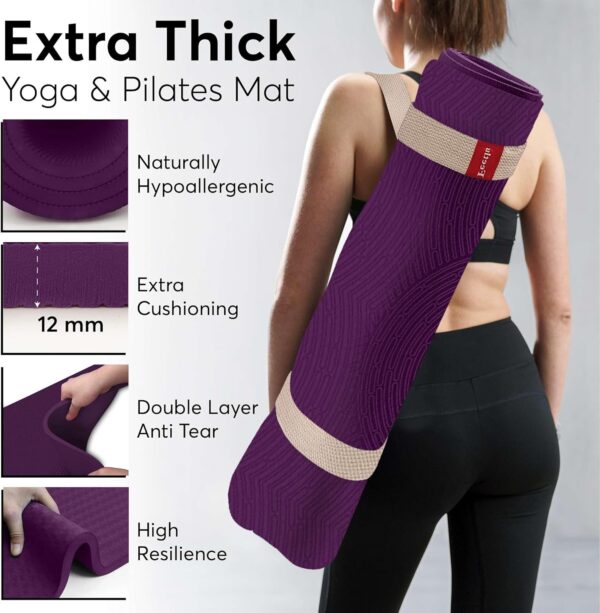 Yoga Mat with Strap – 10mm & 12mm Thick Yoga Mat, Non-Skid Dual Surface Workout Mat, Eco-Friendly POE Yoga Mats for Women Men Kids, Perfect Exercise Mat for Pilates, Yoga, and Floor Workouts, Includes Carrying Strap.