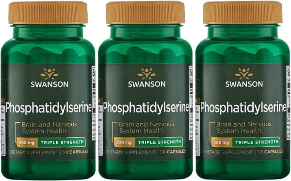 Swanson Phosphatidylserine Memory Brain and Cognitive Health Support Phospholipid Triple-Strength Complex Supplement 300 mg 30 Capsules (3 Pack)