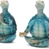 Set of 2 Sea Turtle Yoga Figurines Decorations Summer Meditating Sea Turtle Decor Spring Garden Turtle Crafts,Sea Turtle Yoga Figurines for Home Office Decorations