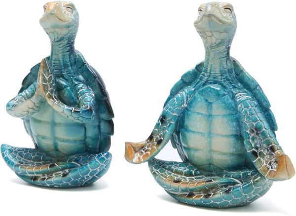 Set of 2 Sea Turtle Yoga Figurines Decorations Summer Meditating Sea Turtle Decor Spring Garden Turtle Crafts,Sea Turtle Yoga Figurines for Home Office Decorations