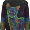 ZOCAVIA Women's Y2K Art Cat Sweatshirts Fall Abstract Cat Graphic Pullover Tops Long Sleeve Oil Painting Cat Printed T Shirts