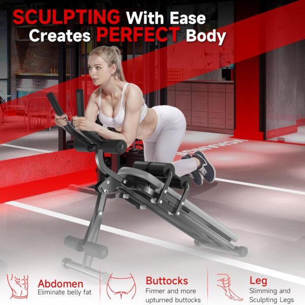Bigzzia Ab Machine, Ab Workout Equipment Machine for Stomach Workout Foldable Abdominal Trainer for Home Gym Adjustable Ab Exercise Bench Crunch Machine for Core Abdomen