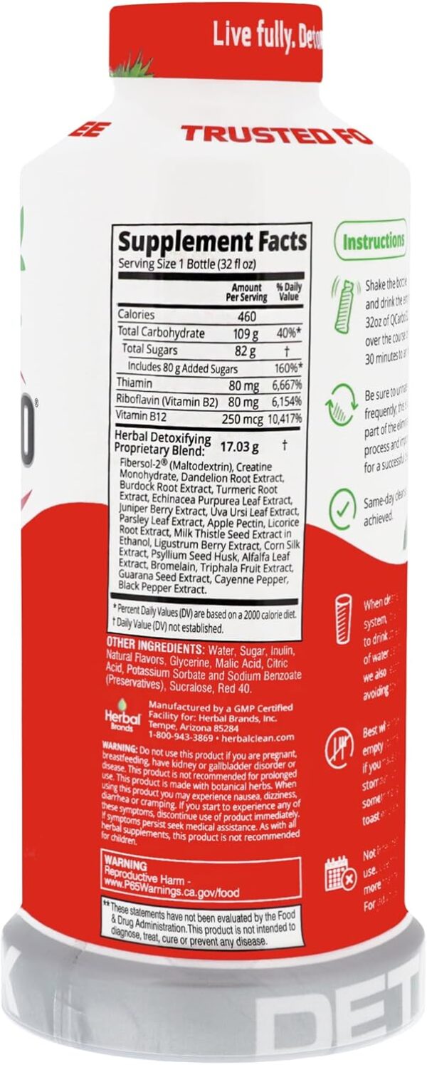 Herbal Clean QCarbo32 Same-Day Premium Detox Drink, Tropical Flavor, 32 Fl Oz