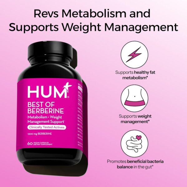 HUM Best of Berberine Supplement 1200mg - Pure Potency for Metabolic Wellness, Enhanced with BioPerine for Maximum Absorption (60 Capsules)