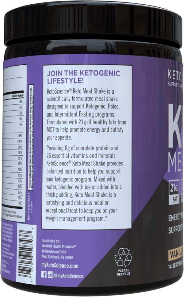 Keto Science Ketogenic Meal Shake Vanilla Dietary Supplement, Rich in MCTs and Protein, Packed with Collagen, Vitamins and Minerals, Keto and Paleo Friendly, Weight Loss, (14 servings), 20.49 Oz