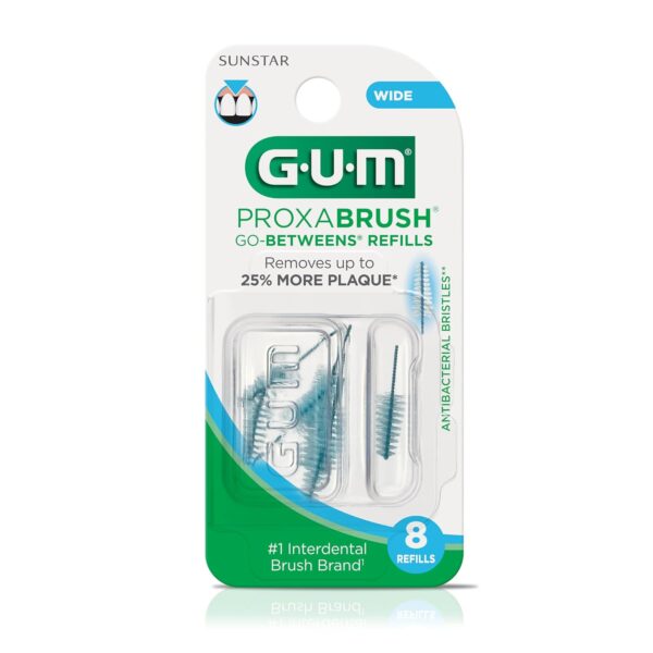 GUM Proxabrush Go-Betweens Refills - Wide - Compatible with GUM Permanent Handle - Reusable Interdental Brushes - Soft Bristled Dental Picks, 8ct(6pk)