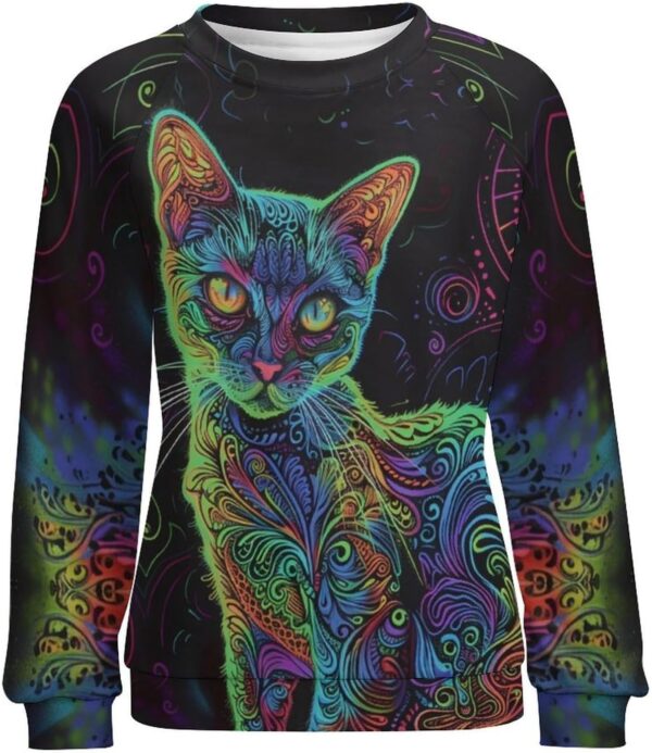 ZOCAVIA Women's Y2K Art Cat Sweatshirts Fall Abstract Cat Graphic Pullover Tops Long Sleeve Oil Painting Cat Printed T Shirts