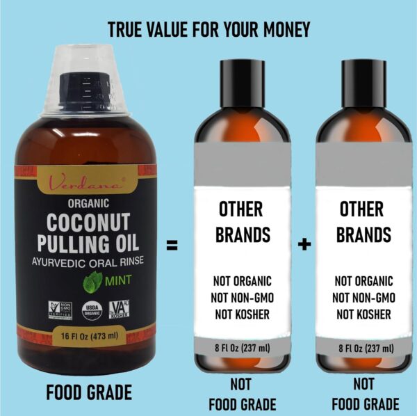 Verdana Organic Coconut Pulling Oil – Big 16 Fl Oz Size – Cinnamon + Clove - Ayurvedic Oral Rinse – USDA Organic, Kosher Non-GMO - Alcohol & Floride Free for Fresh Breath, Healthy Teeth