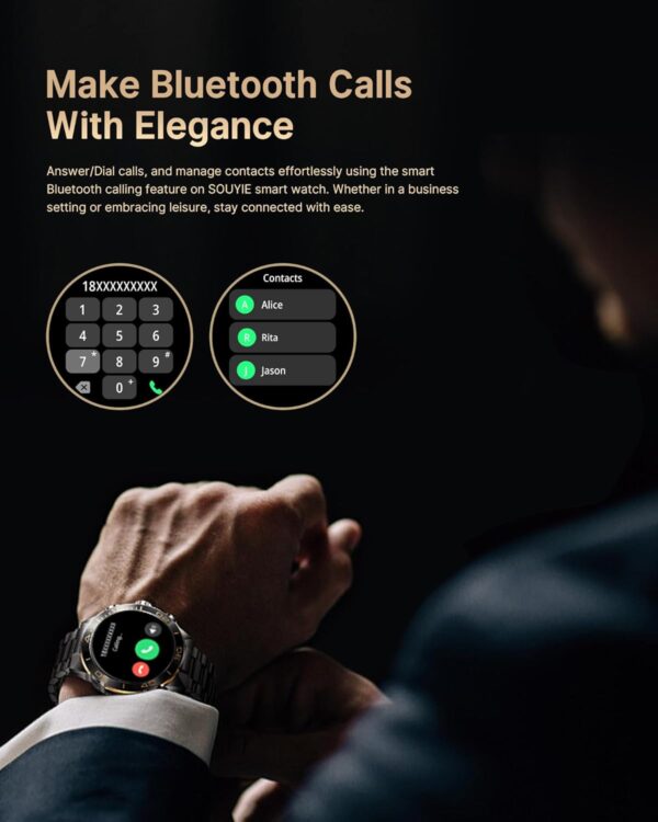 Smart Watch for Men Answer/Make Call for Android iPhone, 1.43" AMOLED HD Screen Mens Luxury Watch, 400mAh Heavy Duty Smartwatch Heart Rate Blood Oxygen Blood Pressure Sleep Monitor Pedometer, 2 Straps