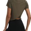 Mippo Workout Tops for Women Cropped Split Back Athletic Gym Exercise Shirts Loose Fit