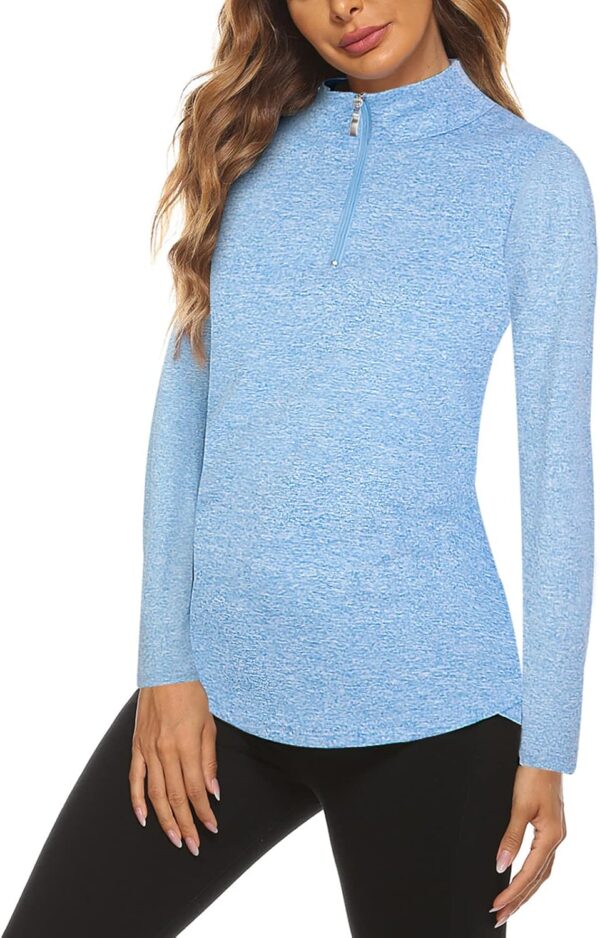 Koscacy Long Sleeve V Neck Half Zip Golf Pullover for Ladies Gym Training Outdoor Sports Workout Tennis Top, Purple Geometry