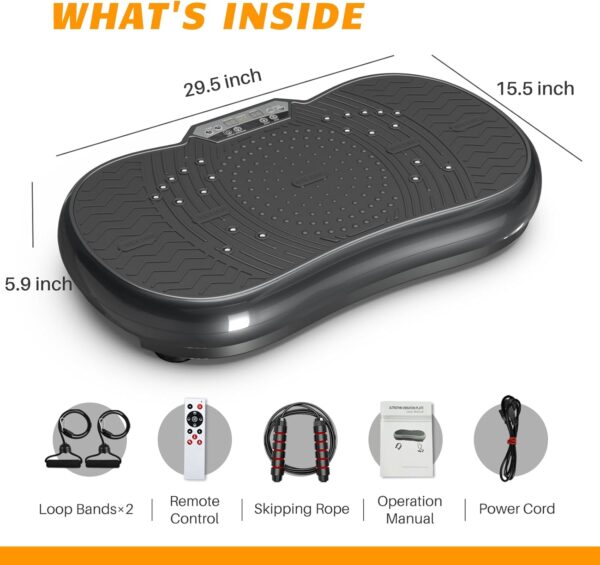Bigzzia Vibration Plate Exercise Machine 10 Modes Whole Body Workout Vibration Fitness Platform w/ Loop Bands Jump Rope Bluetooth Speaker Home Training Equipment for Weight Loss & Toning
