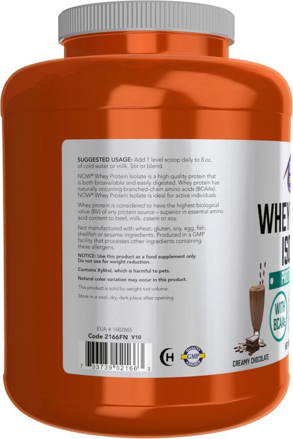 NOW Foods Sports Nutrition, Whey Protein Isolate, 25 G With BCAAs, Creamy Chocolate Powder, 5-Pound