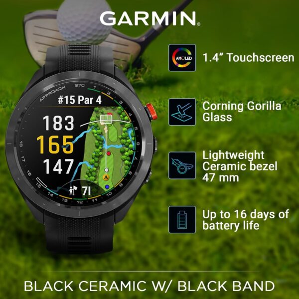 Wearable4U - Garmin Approach S70: Ceramic 47 mm Golf Smartwatch|1.4" AMOLED Display Up to 16 Days Battery Life, Multisport GPS Premium Watch w/ 43K+ Golf maps & Gift Bundle