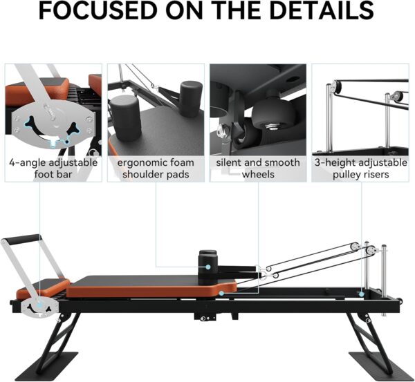 Pilates Reformer,Dpiolrcag Foldable Pilates Machine & Equipment for Home Use and Gym Workout, Suitable for Advanced and Beginners Users, Up to 250 lbs Weight Capacity