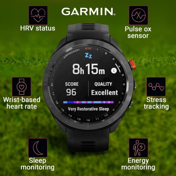 Wearable4U - Garmin Approach S70: Ceramic 47 mm Golf Smartwatch|1.4" AMOLED Display Up to 16 Days Battery Life, Multisport GPS Premium Watch w/ 43K+ Golf maps & Gift Bundle
