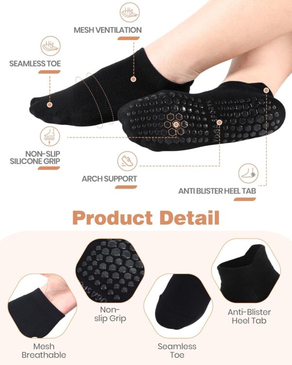8 Pairs Non Slip Pilates Socks with Grips for Women Bulk Yoga Anti Skid Athletic Socks for Barre Ballet Hospital