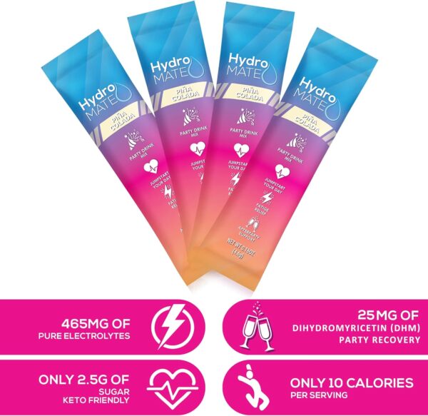 NatureWorks HydroMATE Electrolytes Powder Packets Pineapple Hydration Accelerator Low Sugar Party Favors for Recovery Tropical Pina Colada 30 Count