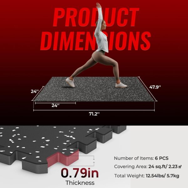 71OWh4snPUL._AC_SL1500_.jpg SUPERJARE 0.79'' Extra-Thick Exercise Equipment Mats, 6 Pcs 24 Sq Ft Rubber Top Floor Tiles with High Density EVA Foam, Interlocking Gym Flooring for Home Gym, Protective Workout Mat, Black/Grey