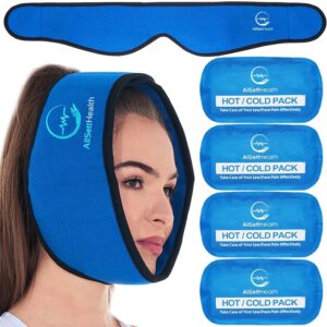 AllSett Health Face Ice Pack Wrap for Pain Relief of Mouth, Oral and Facial Surgery - 4 Reusable Hot and Cold Gel Packs