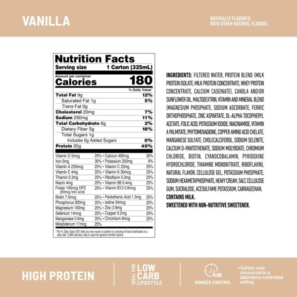 SlimFast Protein Shake, Vanilla- 20g Protein, Meal Replacement Shake Ready to Drink, High Protein with Low Carb and Low Sugar, 24 Vitamins and Minerals, 12 Count (Pack of 1) (Packaging May Vary)