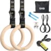 GHB Gymnastic Rings Wooden Gym Rings 1.25" Olympic Rings Adjustable Numbered Straps Pull Up Rings Sets for Workout Bodyweight Fitness Training