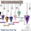 DUQGUHO 6 Pcs Crystal Pendulum Set Wiccan Accessories Divination Tools Natural Healing Crystal Quartz Colored Gemstone Pendants for Spritual Pointed Crystal Grid Reiki Meditation
