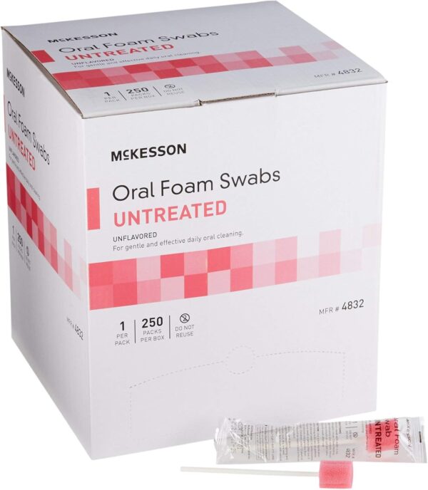 McKesson Oral Foam Swabs, Untreated, Gentle and Daily Oral Cleaning, Unflavored, 250 Count, 1 Pack