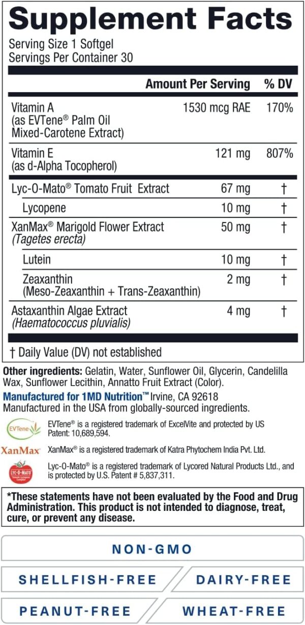 1MD Nutrition VisionMD Eye Vitamin CARMIS - Eye Supplement for Adults - with OptiLut Lutein & Zeaxanthin - Supports Vision Health Care, Everyday Eye Strain, & Occasional Dry Eye - 30 Softgels