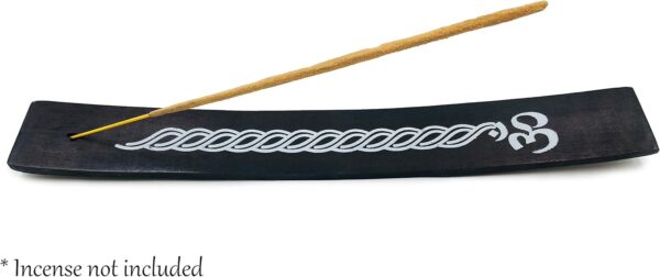 Incense Holder with Om Symbol - Black Wooden Tray with Painted White Om Design - for Incense Sticks, Meditation Accessories, Room Decor - 10 Inches