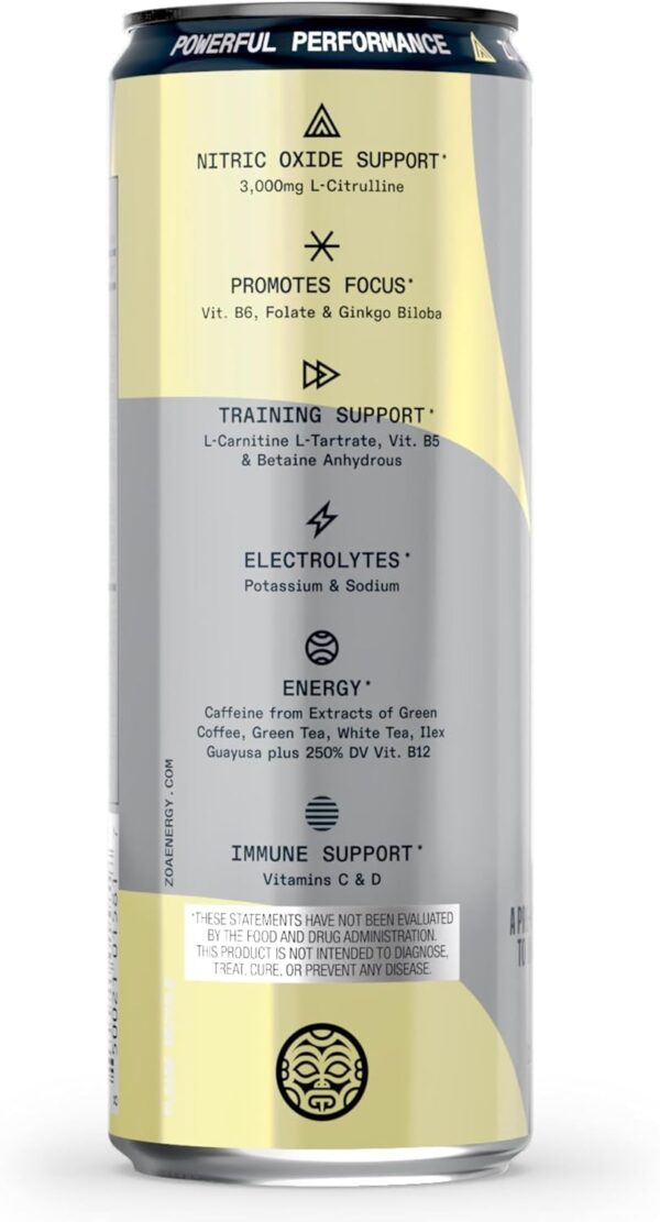 ZOA+ Pre-Workout Energy Drink Supplement - NSF Certified for Sport with Zero Sugar, Nitric Oxide Support, B & D Vitamins, Amino Acids, and Electrolytes (Coconut Lemonade)