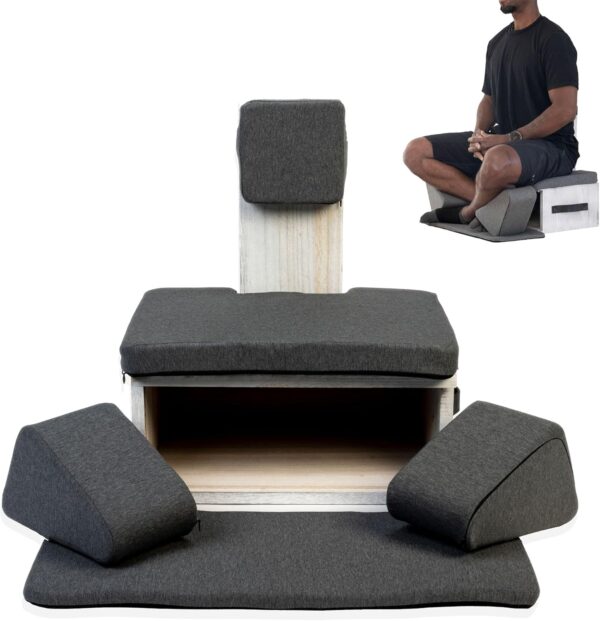 Box Meditation Floor Chair, Back Support, Knee and Hip Support, Knees, Portable and Lightweight (Gray)