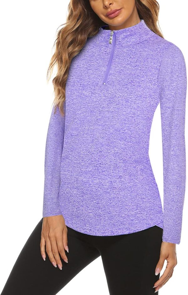 Koscacy Long Sleeve V Neck Half Zip Golf Pullover for Ladies Gym Training Outdoor Sports Workout Tennis Top, Purple Geometry